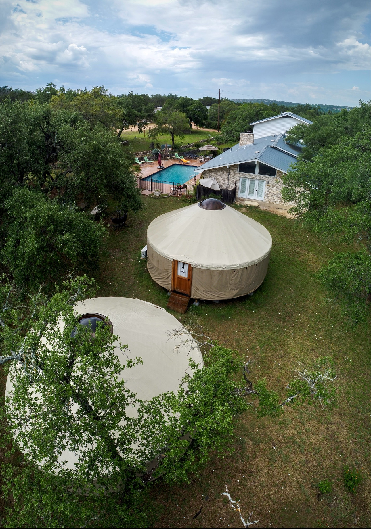 The yurts under the trees